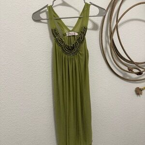 💚 Silk Olive Green Beaded Babydoll Top 💚
